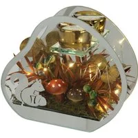 I.GE.A. Teelichthalter Teelichthalter aus Glas mit Teelichtkerze (1 St), Herbstlich dekoriert mit Pilze Eichhörnchen Herbstlaub Kerze Windlicht