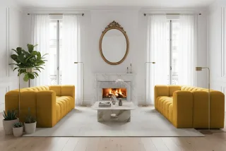 Sofaset Designersofa SOLVIE 4-4 in Stoff Tiffani Honiggelb