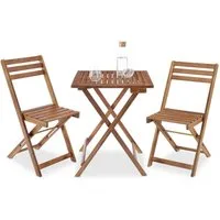 tectake Essgruppe Bistroset für 2 Personen, massives Akazienholz, klappbar, (Set., 3-tlg., in braun), Widerstandsfähiges, pflegeleichtes Akazienholz mit geöltem Finish