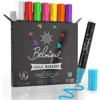 Belmique Malkreide Kreidemarker, (Set aus 8 bunte Farben, 8-tlg), Ideal für Tafel, Fenster, Whiteboard - Rund- & Schrägkeilspitze