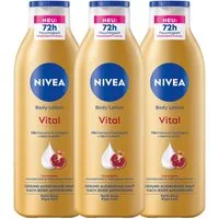 Nivea Körperlotion Vital 3 x 250ml Granatapfel, Macadamiaöl & Tiefenpflege Serum, 3-tlg., Tiefenpflege Serum, Granatapfelextrakt, Macadamiaöl
