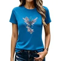 PYLIKE Print-Shirt Damen Baumwolle Sommer Kurzarmbluse Libelle Print-Shirt Gildan 180G