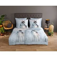 good morning Wendebettwäsche Sachar, Renforcé, 2 teilig, Baumwolle, 135x200, Reißverschluss, Wendeoptik, Winter, Husky, Blau