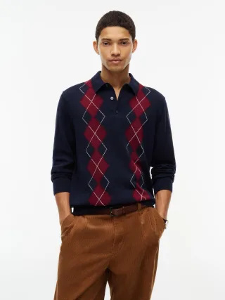 PLACED ARGYLE LS POLO Navy Blue - Gr. - M