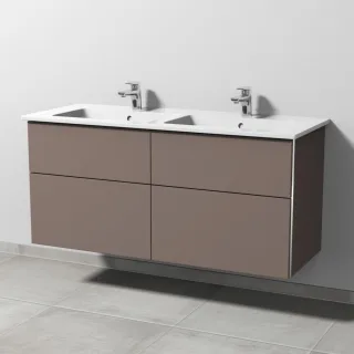Sanipa 3way Keramik-Set Venticello Keramik-Doppelwaschtisch und Unterbau mit 4 Auszügen, Taupe-Matt BP3281T