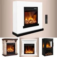 AMBINESS Elektrokamin 2 Heizstufen, 900W - 2000W, LED - 3D Flammeneffekt mit Farbwechsel, inkl. Fernbedienung Timer & Thermostat