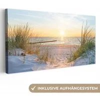 OneMillionCanvasses® Leinwandbild Panorama Strand - Sonne - Düne - Gras - Sand - Horizont, Fotodruck (1 St), Wandbild, Deko Schlafzimmer Wohnzimmer Flur 40x20 cm