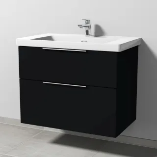 Sanipa 3way Waschtischunterbau zu Villeroy & Boch Subway 3.0 Waschtisch mit 2 Auszügen, Schwarz-Matt UF84808
