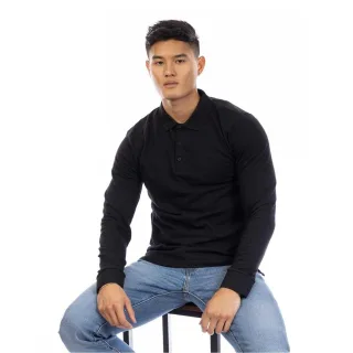 Peter Werth - Poloshirt für Herren, bestickt, Langärmlig (Schwarz)