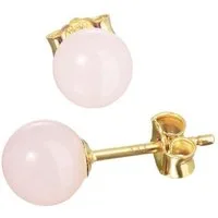 NKlaus Paar Ohrstecker Paar Echt Rosenquarz Kugel Ohrstecker 6mm Gelbgold (1 Paar - 2 Stück)