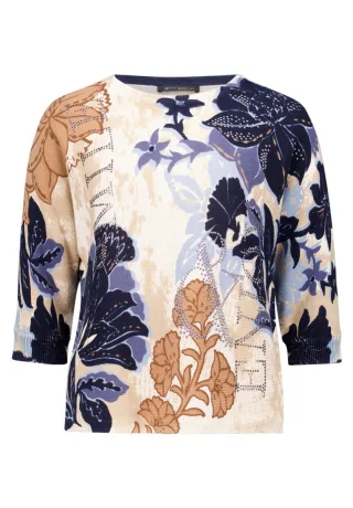 Betty Barclay - Pullover mit Blumenmuster beige/blau - Gr. - 36