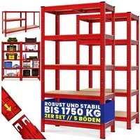 monzana Schwerlastregal, 2x 180x90x40cm 875kg rot 5 MDF-Platten Lagerregal Kellerregal