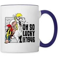 Spreadshirt Tasse Lucky Luke mit Jolly Jumper Oh so lucky Tasse Zweifarbig, Keramik