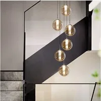 ZMH Pendelleuchte Esstisch 150CM Höhenverstellbar Pendellampe Kronleuchte Wohnzimmer, Glaskugel Hochwertige Design, LED wechselbar, 6-Flammig Bernstein Esszimmerlampe Schlafzimmer