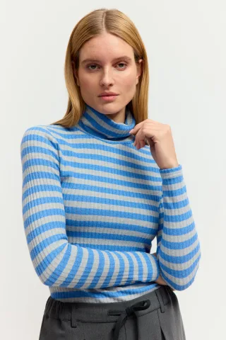 THE FASHION PEOPLE - Striped rib Rollneck POLAR BLUE STRI - Gr. - S