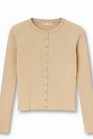 Knopf-Detail Slim Fit Rippstrick Cardigan