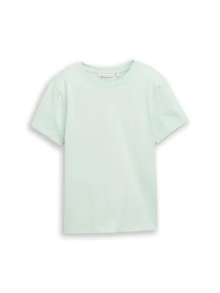 TOM TAILOR Denim - T-Shirt mit Rundhalsausschnitt und kleinem Schriftzug grün - Gr. - XS