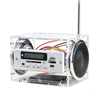 DIY Audio Bluetooth 5.0 Speaker Kit FM Radio USB/SD/AUX Dual Speakers DC 3.7-5V Remote Control Amplifier Speaker Buildin