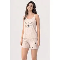 fashionshowcase Pyjama Damen Schlafanzug mit Shorts & Top, weicher Baumwoll-Mix Print-Design (2 tlg., 2-teiliges Set) Luftiges & leichtes Design, verspielter Print, ideal für warme Nächte