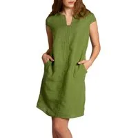 Caspar Sommerkleid Caspar SKL036 Damen Sommer Leinenkleid mit ausgefallenem Ausschnitt Luftig leicht, figurumspielende Form, mit seitlichem Jersey-Einsatz