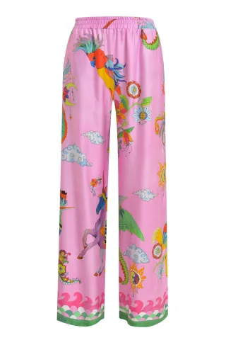 Milano Italy - wideleg pants, elastic waist french pockets orchid print - Gr. - 38