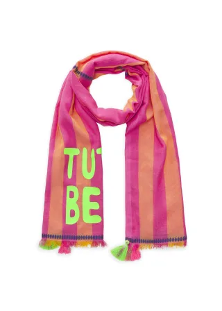 Leichter Schal aus Baumwollmischung mit Streifen und TUTTO BENE-Schriftzug pink - Gr. - ONE SIZE