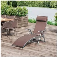 Outsunny Gartenliege Garten Metall Stoff 137 x 63,5 x 100,5 cm, Liegestuhl mit 7-Fach verstellbare Rückenlehne, 1 St., Strandliege mit Kopfkissen, Klappbar, mit Kopfkissen, 7-fach verstellbare Rückenlehne