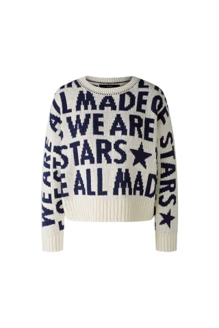 Oui - Pullover Baumwollmischung white blue - Gr. - 40