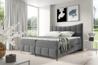 Boxspringbett Schlafzimmerbett CHARLES 180x200cm Stoff Aragon Grau