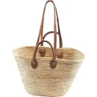 locker Aufbewahrungskorb Strandtasche, Korbtasche, Palmtasche mit Ledergriffen und Lederhenkeln, Strandkorb im Bohostyle