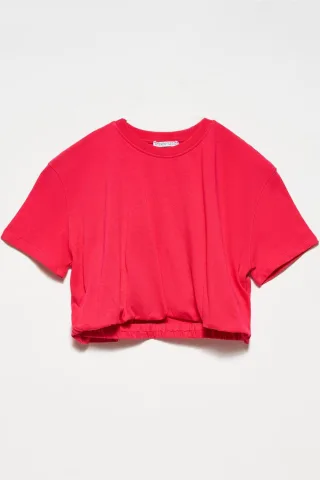 Damen Crop Crew Neck Baumwoll-T-Shirt