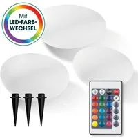 EASYmaxx LED Solarleuchte LED Solarleuchte mit Fernbedienung - 3 kaltweiße Leuchten Solarbetrieb, Stein Form, mit Farbwechsel - dimmbare Helligkeitsstufen, 12 Farben, 5 Leuchtmodi