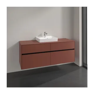 Villeroy und Boch Collaro Waschtischunterschrank C073B0AH 140x54,8x50cm, Waschtisch mittig, LED-Beleuchtung 10,4 W, wine red