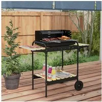 Outsunny Holzkohlegrill mit Räder, höheverstellbar Grillrost, Holzablage, BBQ Smoker, fahrbar Grillwagen, für Barbeque Camping, Terrasse, 95 x 71,5 x 102 cm