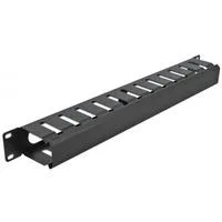19" Kabelmanagement Rangierpanel mit 2 Öffnungen, Kabelführung schwarz, 1 HE
