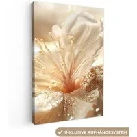 OneMillionCanvasses® Leinwandbild Blume - Weiß - Glitter - Gold - Modern, Fotodruck (1 St), Leinwand Canvas Wandbild, Wanddekoration 20x30 cm