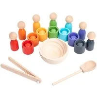 Zaewry Lernspielzeug Montessori-Spielzeug „Kugeln im Becher“ aus Holz zum Sortieren, von Regenbogenfarben für Kleinkinder – Vorschul-Farberkennung