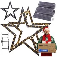 Modo24 Dekostern DIY MODOSTAR Weihnachtsstern Set aus FSC Holz 2D und 3D in 3 Breiten, zum Garten & Terrasse, wetterfest, faltbar & stabil, Weihnachtsdeko