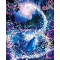 LaCute Malen nach Zahlen XL 5d Diamond Painting Delfine Malen nach Zahlen 50x65cm (Komplettset für 5D Diamond Painting inklusive Leinwand, Diamanten und Werkzeugen, Diamond Painting Set mit Zubehör für DIY-Kreativität und Entspannung), 50x65cm 5D Dia