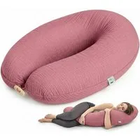 SEI Design Stillkissen Kapok-Füllung XXL 190x35 cm, Musselinbezug Bio-Baumwolle, ergonomisch, Schwangerschaftskissen mit Bezug, Seitenschläferkissen mit Kapok-Füllung, 100% Naturkissen, Musselin-Bezug aus Bio-Baumwolle