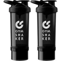 GYMSHAKER Protein Shaker mit Pulverfach 2er Pack Trinkflasche für Fitness, Gym & Bodybuilding, (2-tlg), spülmaschinengeeignet, auslaufsicher, separates Pulverfach mit Deckel