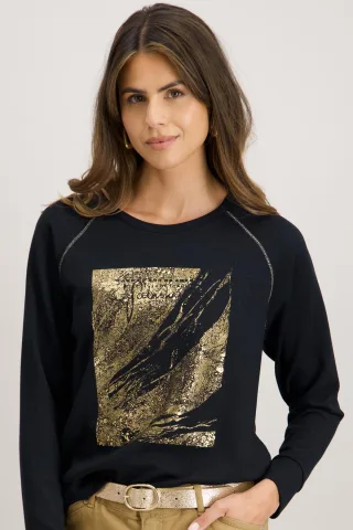 signe nature - Sweatshirt mit Frontprint blau/gold - Gr. - 38