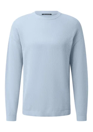 Q/S designed by - Rundhals Strickpullover aus feinem Strukturstrick blau - Gr. - L