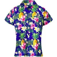 King Kameha Hawaiihemd Pineapple Flowers Funky Hawaiibluse Damen Kurzarm Front-Tasche Stylish