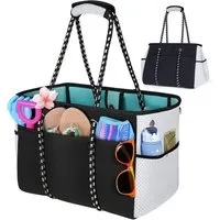 RAINSMORE XL-Strandtasche Strandtasche XXL 30L Neopren Badetasche Damen Mehrzweck Pool (Strandtasche 30L multifunktional Badetasche Damen Reise Shopper, 30L Strandtasche inkl. Organizerfächer für Damen Strand), Abnehmbares Bodenbrett Schnell trocknen
