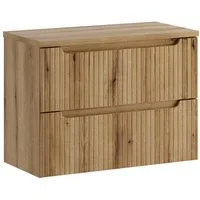 Lomadox Waschbeckenschrank NEWPORT-56-EVOKE 80 cm breit in Eiche, gerillte Front, 2 Schubladen