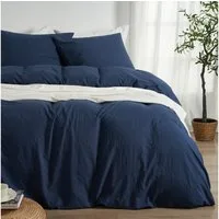 Topfinel Bettwäsche Bettwäsche 135x200 4teilig weiche Vorgewaschene Hautfreundlich, 100% Mikrofaser, 3 teilig, 1 Bettbezüge 155 x 220 2 Kissenbezüge 80x80 Reißverschluss Navyblau
