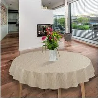 laro Tischdecke Wachstuch-Tischdecken Abwaschbar Leinenoptik Beige Creme Rund 140cm
