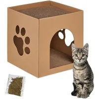 relaxdays Katzenzelt Katzenhaus Pappe mit Kratzbrett