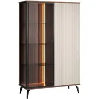 Lomadox Highboard VIC-160, Eiche Kaschmir Beige Rillen 103 cm Metallfüße Beleuchtung Push-to-open
